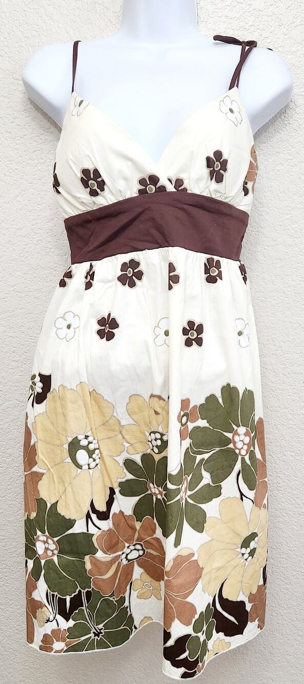 My Michelle Cream Brown Green Floral Print Tie Straps Mini Dress 5 Juniors Soft